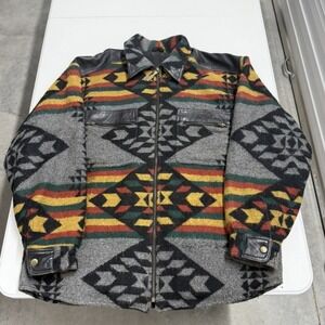 Easyriders Vintage Southwestern Wool Leather Trim Biker Jacket Geometric Aztec